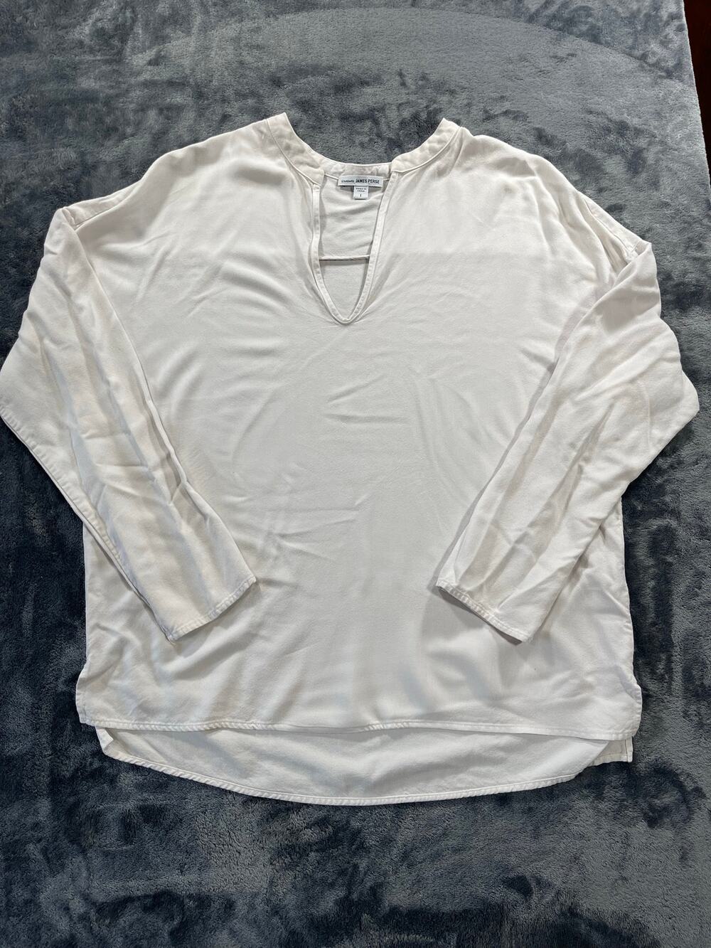 James Perse Viscose Split V Neck Long Sleeve Top Bone Grey Slouchy Size 1 S Good